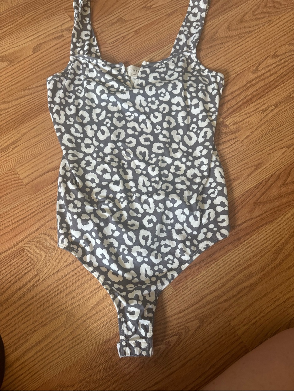 Saints & Hearts Leopard Print Bodysuit in Gray and White